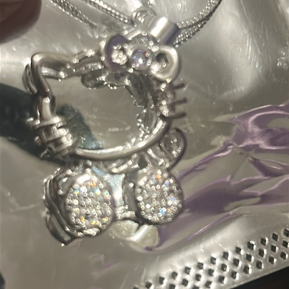 Hello Kitty Silver Plated Crystal Pendant Necklace 18" Chain Light Purple Bow - Picture 4 of 12